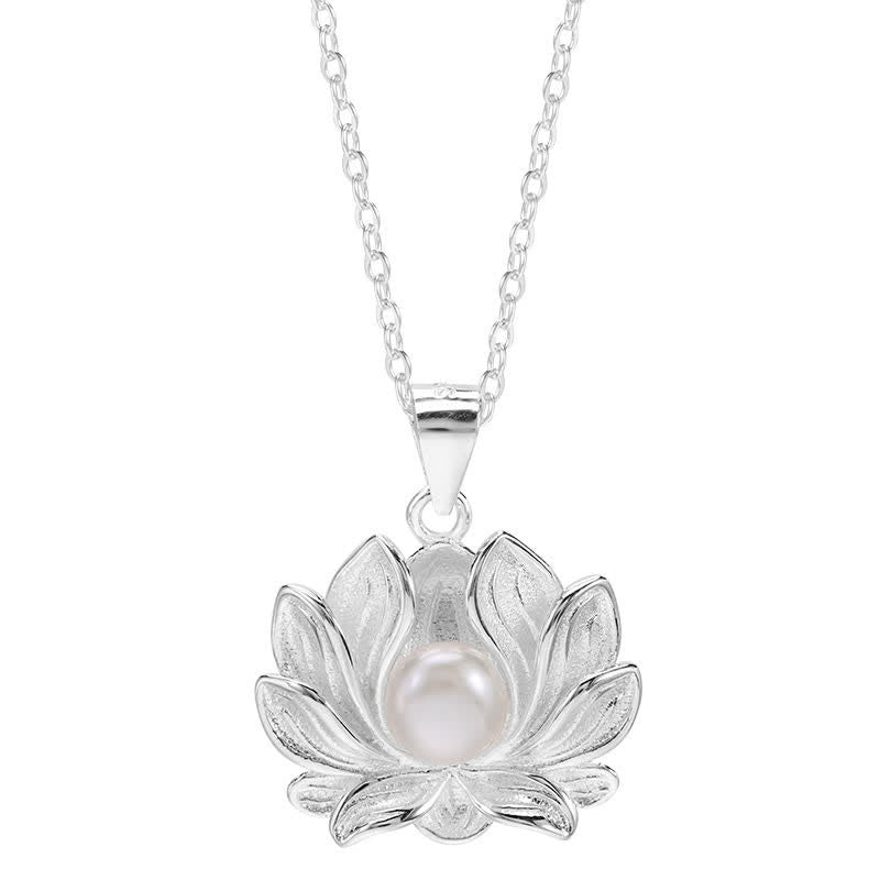Fortune Jewel 925 Sterling Silver Lotus Flower Pearl Wealth Necklace Pendant Fortune Jewel