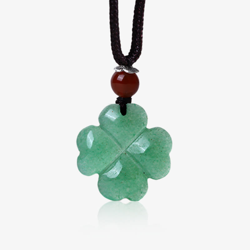 Fortune Jewel 925 Sterling Silver Green Aventurine Four Leaf Clover Luck Leather Rope Necklace Pendant