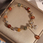 Fortune Jewel Natural Fu Lu Shou Rainbow Crystal Rutilated Quartz Wealth Butterfly Charm Bracelet
