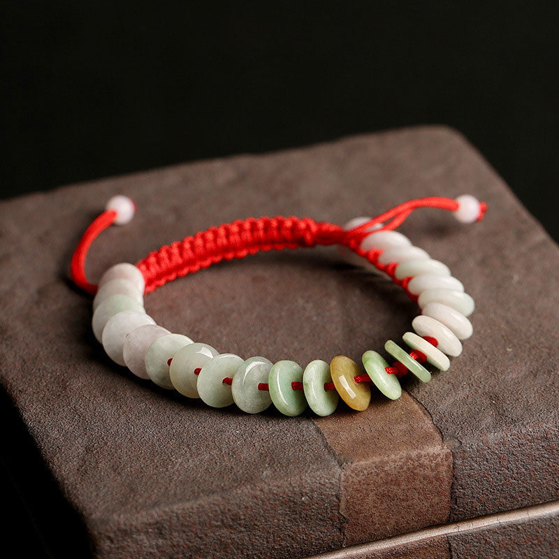 Fortune Jewel Natural Round Jade Luck Red String Protection Bracelet