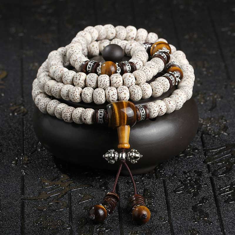 Fortune Jewel Handmade Tibetan Tiger Eye Bodhi Seed Peace Bracelet