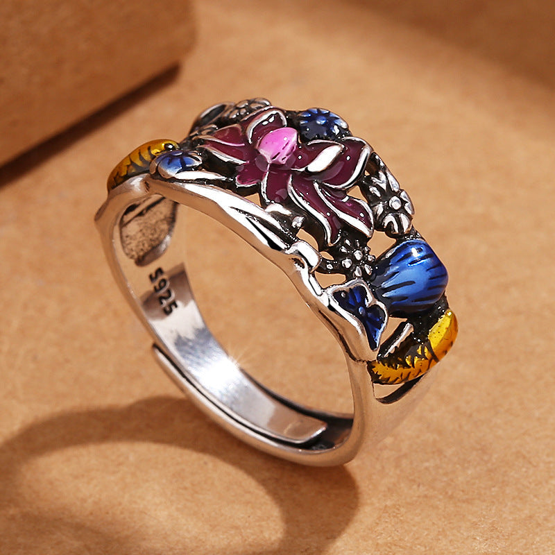 Fortune Jewel Koi Fish Lotus Flower Leaf Design Luck Wealth Ring