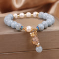 Fortune Jewel Aquamarine Pearl Fortune Money Bag Charm Bracelet