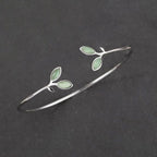 Fortune Jewel Leaf Pattern Cat Eye Support Cuff Bracelet Bangle