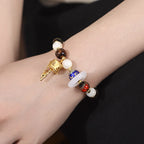 Fortune Jewel Tibetan Incense Ash Liuli Glass Tridacna Stone Sun Stone Om Mani Padme Hum Prayer Wheel Charm Bracelet