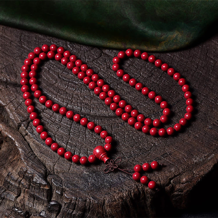 Fortune Jewel 108 Mala Beads Cinnabar Om Mani Padme Hum Pattern Engraved Blessing Bracelet