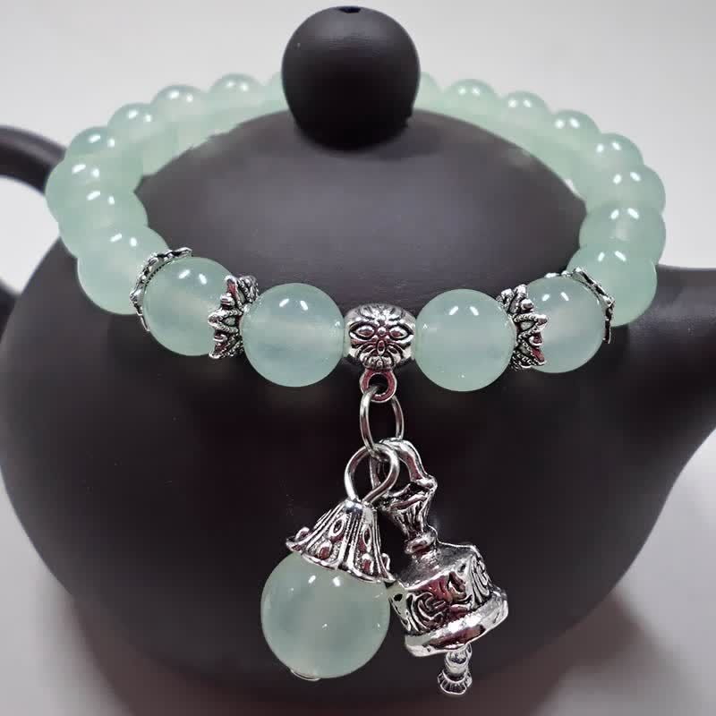 Fortune Jewel Vintage Crystal Chalcedony Stone Energy Beaded Bell Charm Bracelet