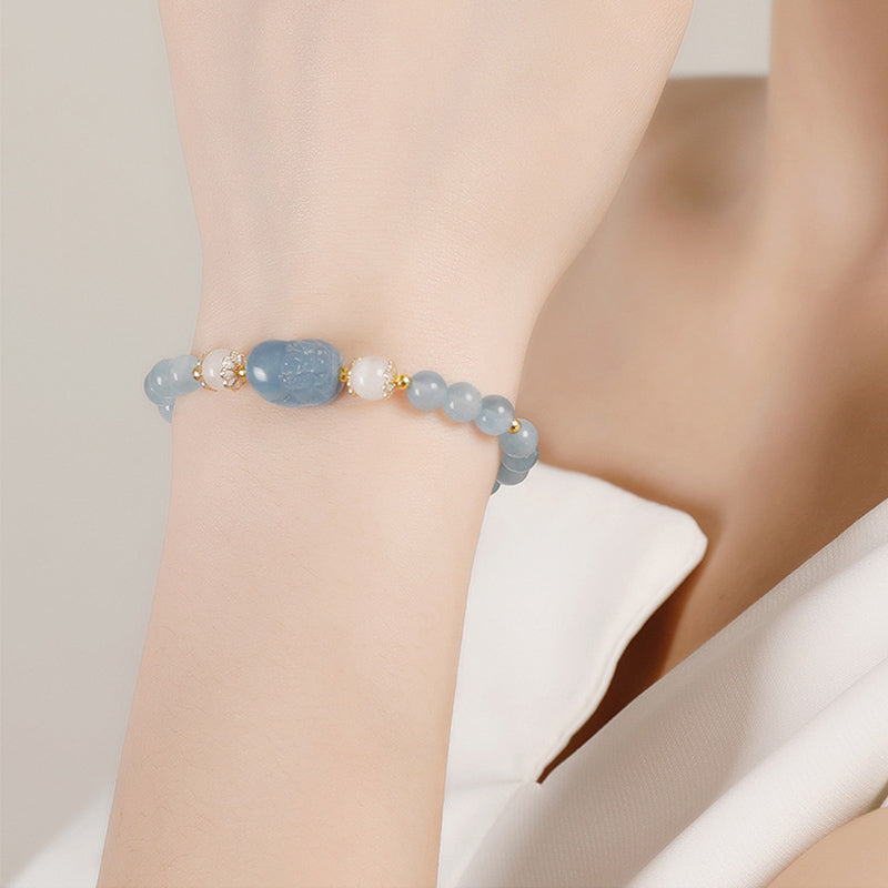 Fortune Jewel Aquamarine Strawberry Quartz Amethyst Moonstone PiXiu Healing Bracelet
