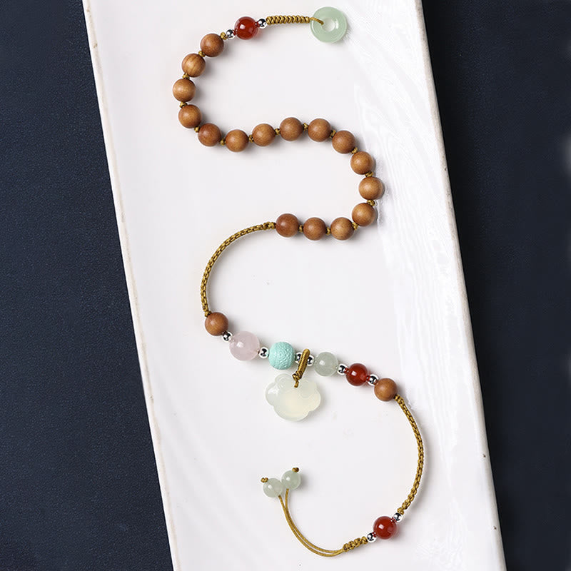 Fortune Jewel Green Sandalwood Chalcedony Peace Buckle Charm Soothing Double Wrap Bracelet