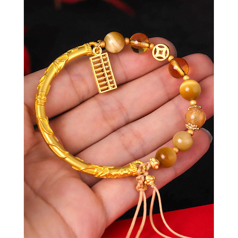 Fortune Jewel Natural Tiger Eye Citrine Abacus Charm Protection Bracelet