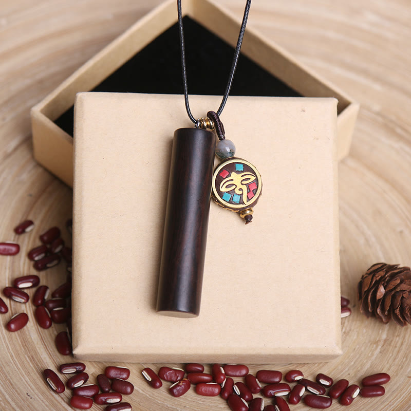 Fortune Jewel Tibetan Ebony Wood Dzi Bead Peace Calm Necklace Pendant