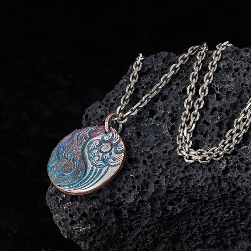 Fortune Jewel 990 Sterling Silver Yin Yang Water and Fire Balance Necklace Pendant Fortune Jewel