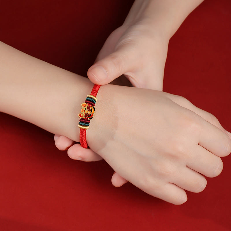 Fortune Jewel Handmade 925 Sterling Silver Year of the Dragon Cute Chinese Zodiac Luck Braided Red Bracelet