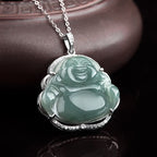 Fortune Jewel Laughing Buddha Natural Jade Luck Necklace Titanium Steel Chain Pendant Fortune Jewel