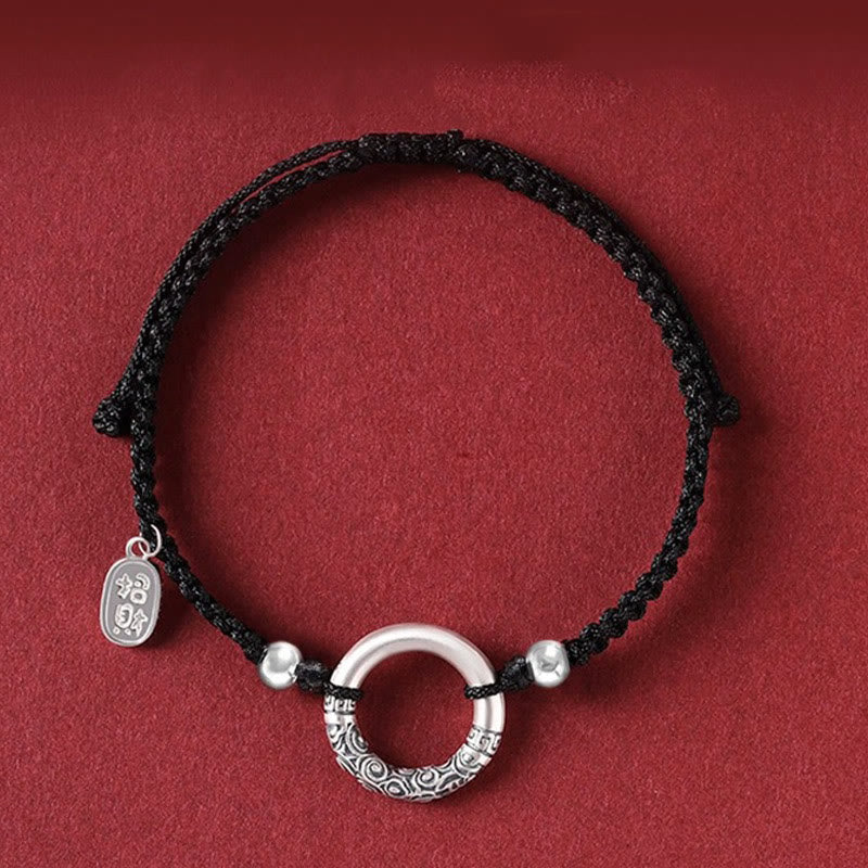 Fortune Jewel 925 Sterling Silver Black Onyx Peace Buckle Fu Character Charm Bracelet