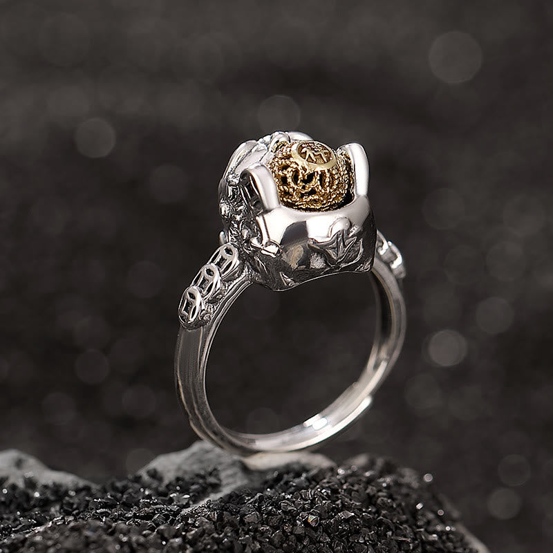 Fortune Jewel 925 Sterling Silver PiXiu Copper Coin Wealth Adjustable Ring