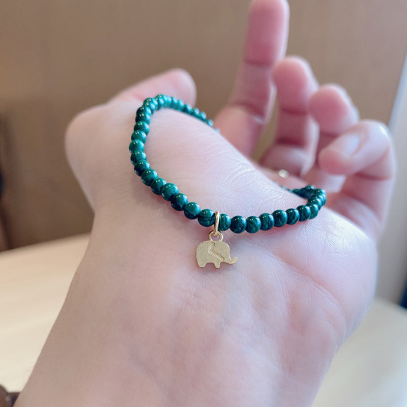 Fortune Jewel Natural Malachite Elephant Anti-Anxiety Charm Bracelet