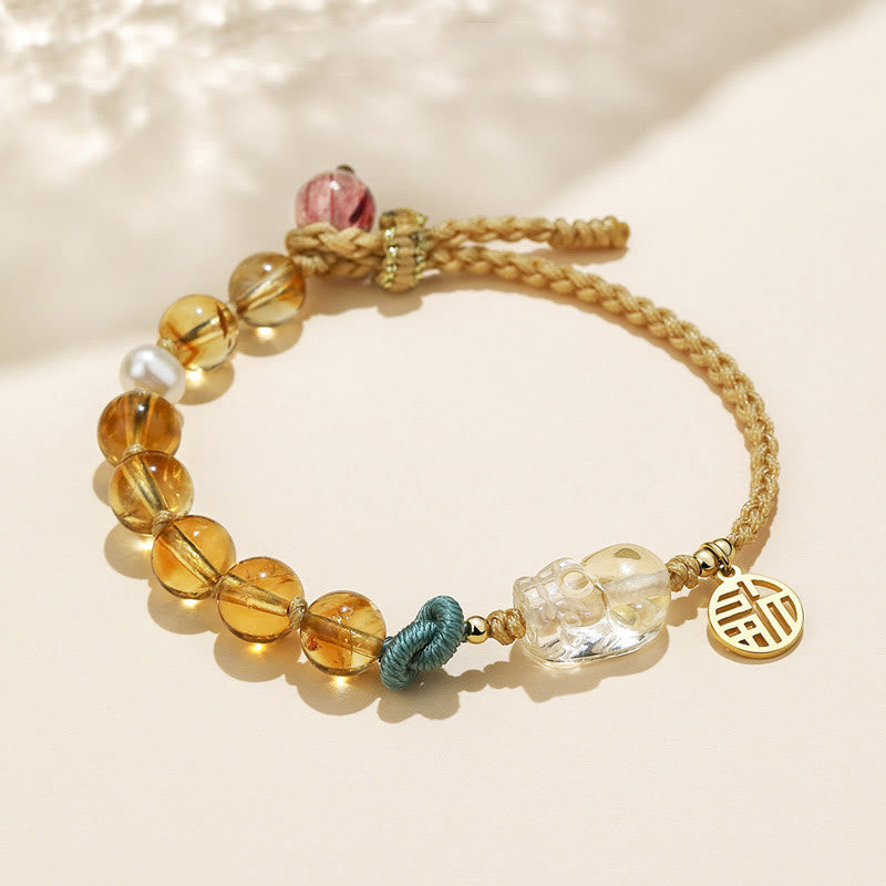 Fortune Jewel Citrine PiXiu Fu Character Prosperity String Braided Bracelet
