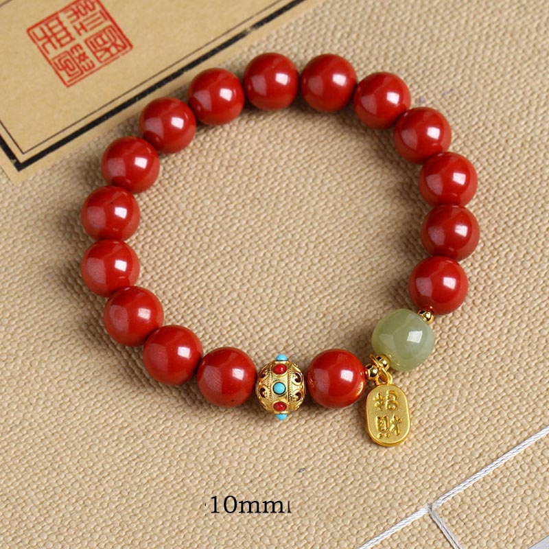 Fortune Jewel Cinnabar Green Aventurine Fortune Protection Charm Bracelet