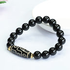 Fortune Jewel Tibetan Nine-Eye Dzi Bead Black Onyx Power Bracelet