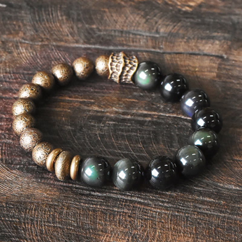 Fortune Jewel Rainbow Obsidian Copper Bead Positive Transformation Bracelet