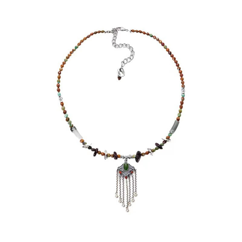 Fortune Jewel Tibetan Crystal Stone Copper Luck Tassel Necklace Pendant