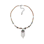 Fortune Jewel Tibetan Crystal Stone Copper Luck Tassel Necklace Pendant