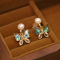 Fortune Jewel 18K Gold Plated Copper Natural Shell Pearl Butterfly Sincerity Stud Earrings