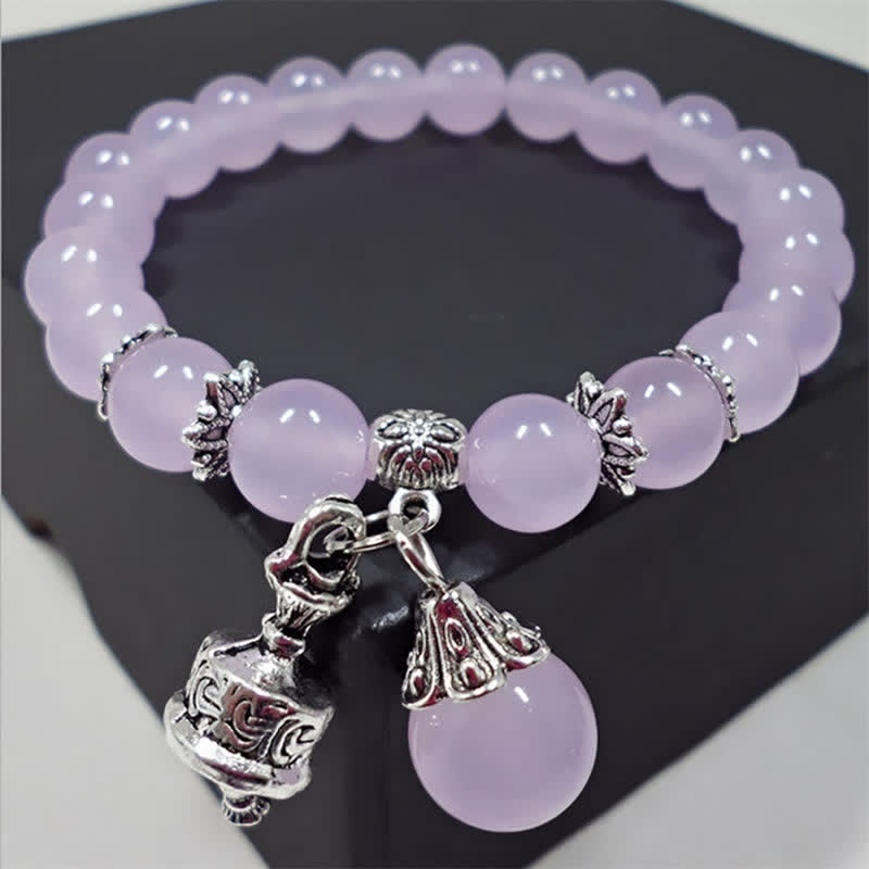 Fortune Jewel Vintage Crystal Chalcedony Stone Energy Beaded Bell Charm Bracelet
