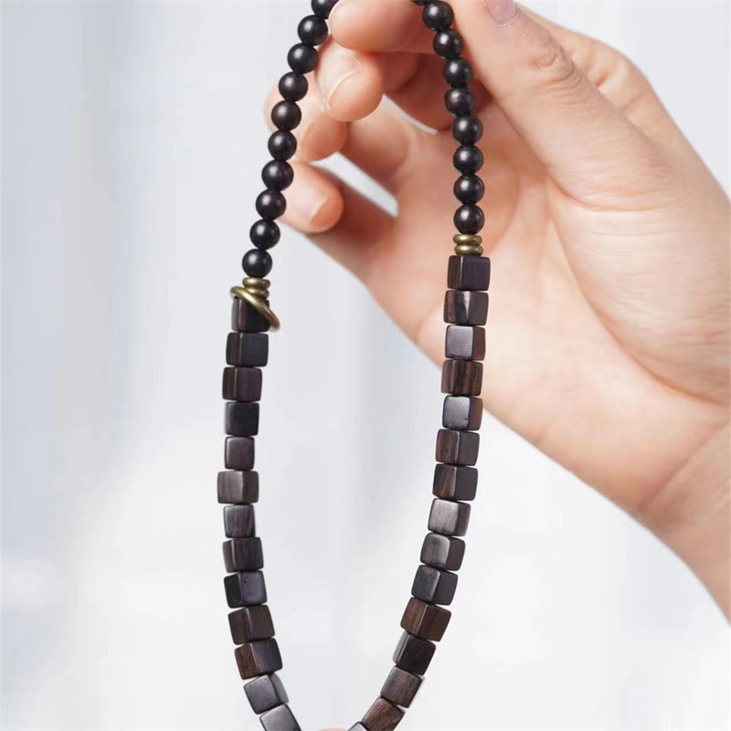 Fortune Jewel Tibet Ebony Wood Square Beads Peace Double Wrap Bracelet