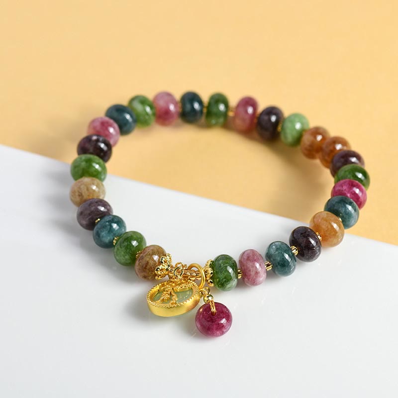 Fortune Jewel Colorful Tourmaline Cute Flower Rabbit Charm Love Bracelet
