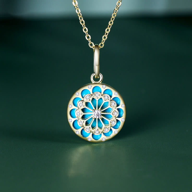 Fortune Jewel 925 Sterling Silver Round Turquoise Zircon Protection Strength Necklace Pendant - Fortune Jewel