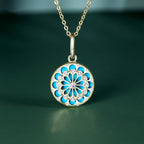 Fortune Jewel 925 Sterling Silver Round Turquoise Zircon Protection Strength Necklace Pendant - Fortune Jewel
