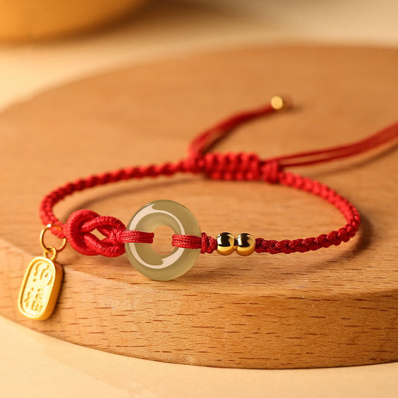 Fortune Jewel Hetian Jade Peace Buckle Fu Character String Luck Bracelet