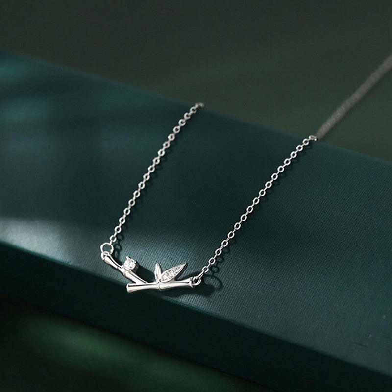 Fortune Jewel Bamboo Leaf Design Copper Zircon Wealth Necklace Pendant