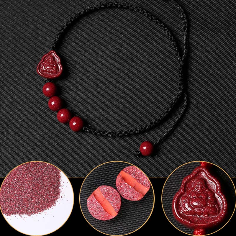Fortune Jewel Laughing Buddha Avalokitesvara Cinnabar Blessing String Bracelet