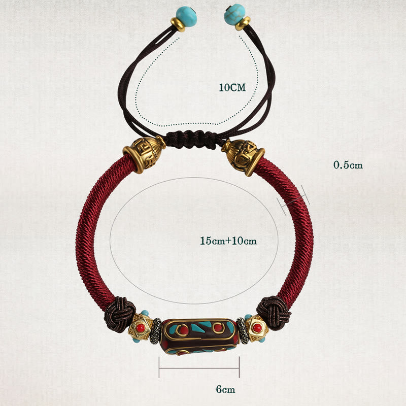 Fortune Jewel Handmade Tibetan Turquoise Om Mani Padme Hum Strength Braided Bracelet