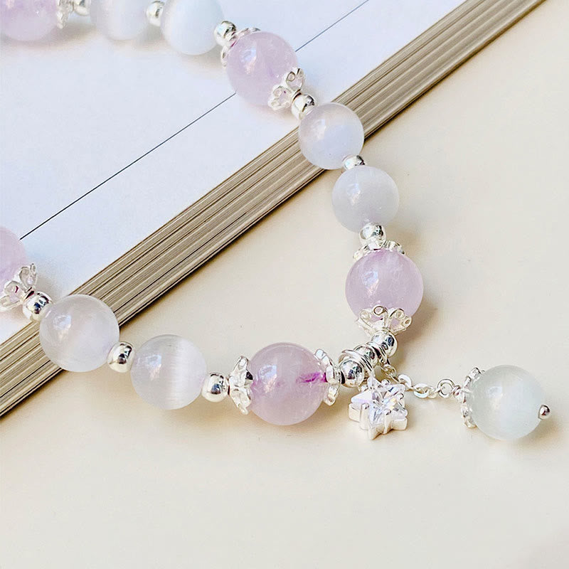 Fortune Jewel 925 Sterling Silver Natural Amethyst Cat's Eye Spiritual Awareness Star Bracelet