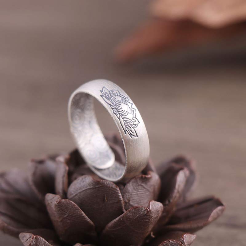 Fortune Jewel 999 Sterling Silver Lotus Elephant Six True Words Blessing Ring Fortune Jewel