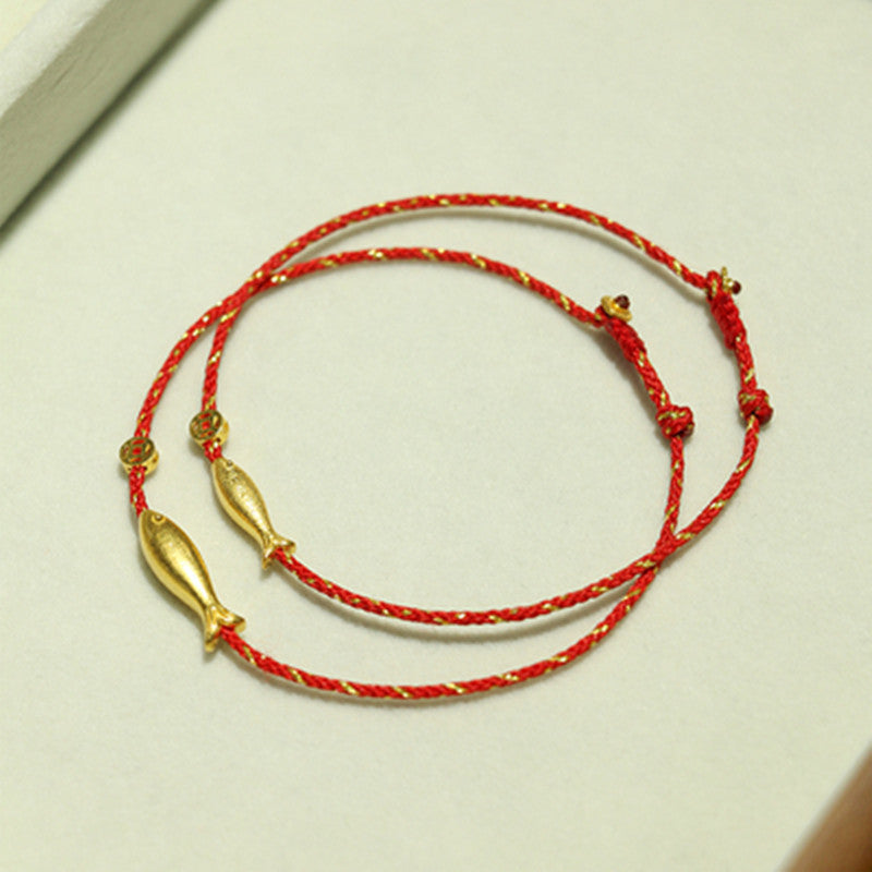 Fortune Jewel 14K Gold Plated Koi Fish Luck Wealth Braided Bracelet
