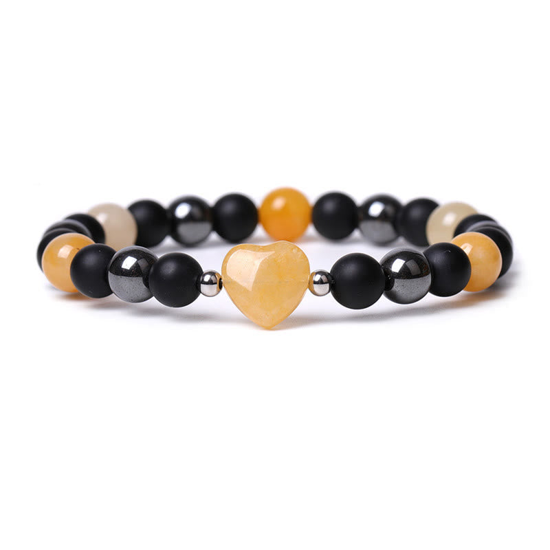Fortune Jewel Black Onyx Tiger Eye Stone Crystal Love Heart Protection Bracelet