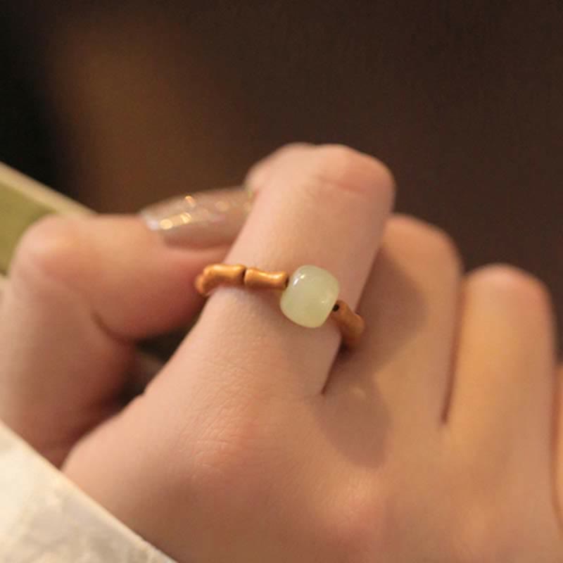 Fortune Jewel Hetian Jade Beaded Bamboo Prosperity Luck Ring