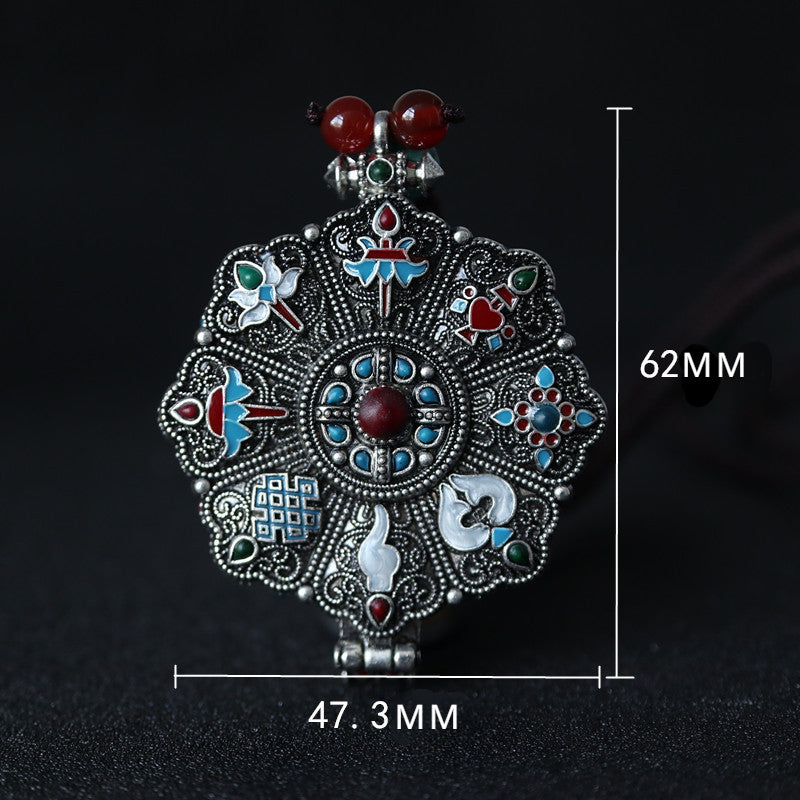 Tibetan Eight Treasures Six-Character Mantra Gau Box Tibetan Necklace Pendant