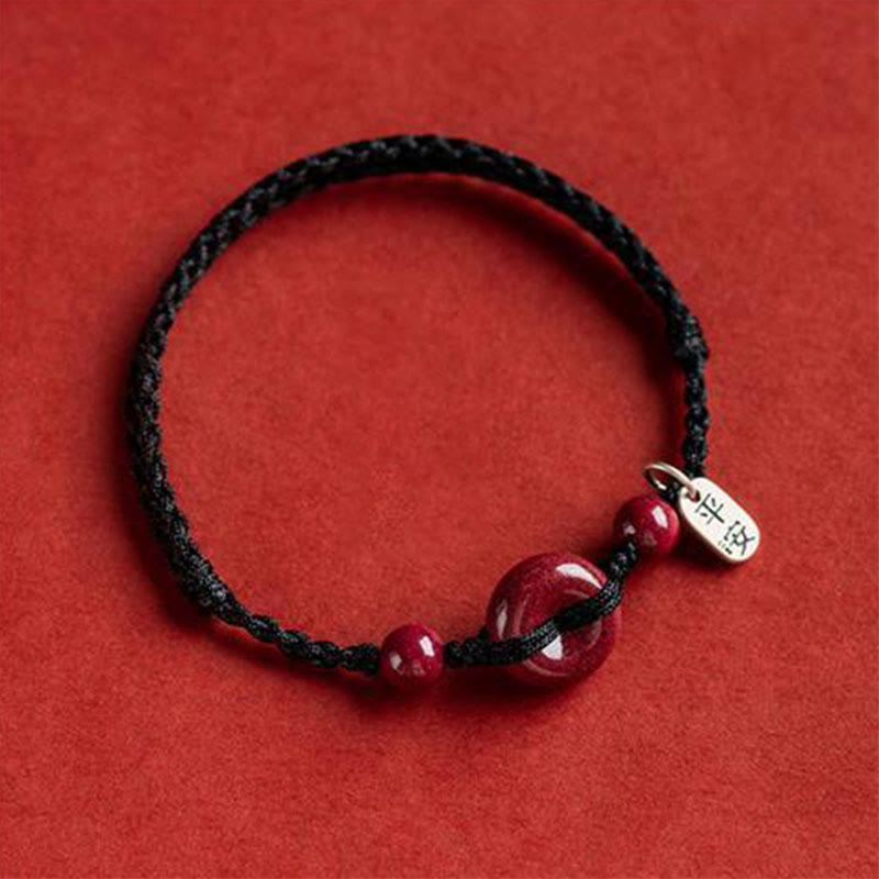 Fortune Jewel Handmade Cinnabar Peace Buckle Safe and Healthy Charm Blessing String Bracelet Anklet