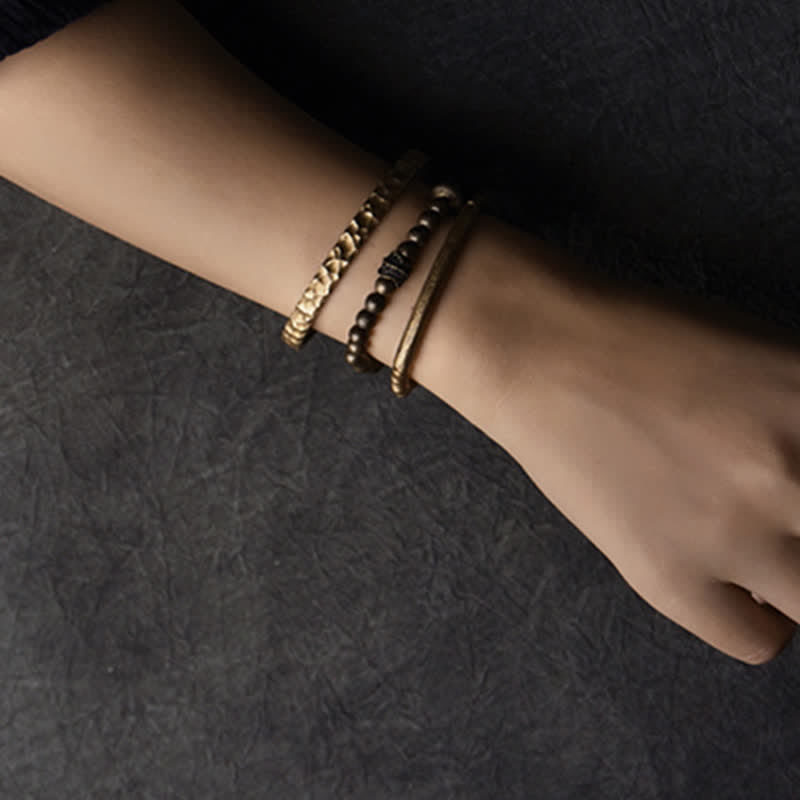 Fortune Jewel Lava Rock Stone Copper Balance Cuff Bracelet Bangle