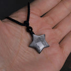 Fortune Jewel Natural Silver Sheen Obsidian Star Crescent Moon Protection Necklace Pendant