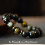 Fortune Jewel Chinese Zodiac Natal Buddha Gold Sheen Obsidian Wealth Protection Bracelet