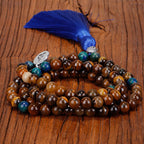 Fortune Jewel 108 Mala Beads Tiger Eye Buddha Strength Bracelet Tassel Necklace Pendant