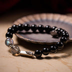 Fortune Jewel 925 Sterling Silver Obsidian Moonstone Strength Couple Bracelet