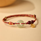 Fortune Jewel 925 Sterling Silver Koi Fish Hetian Jade Peace Buckle Luck Bracelet